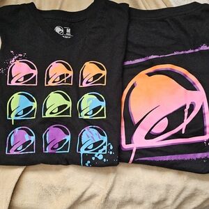 Two Men's Taco Bell Restaurant Employee Uniform T-Shirts. Both Size Medium.